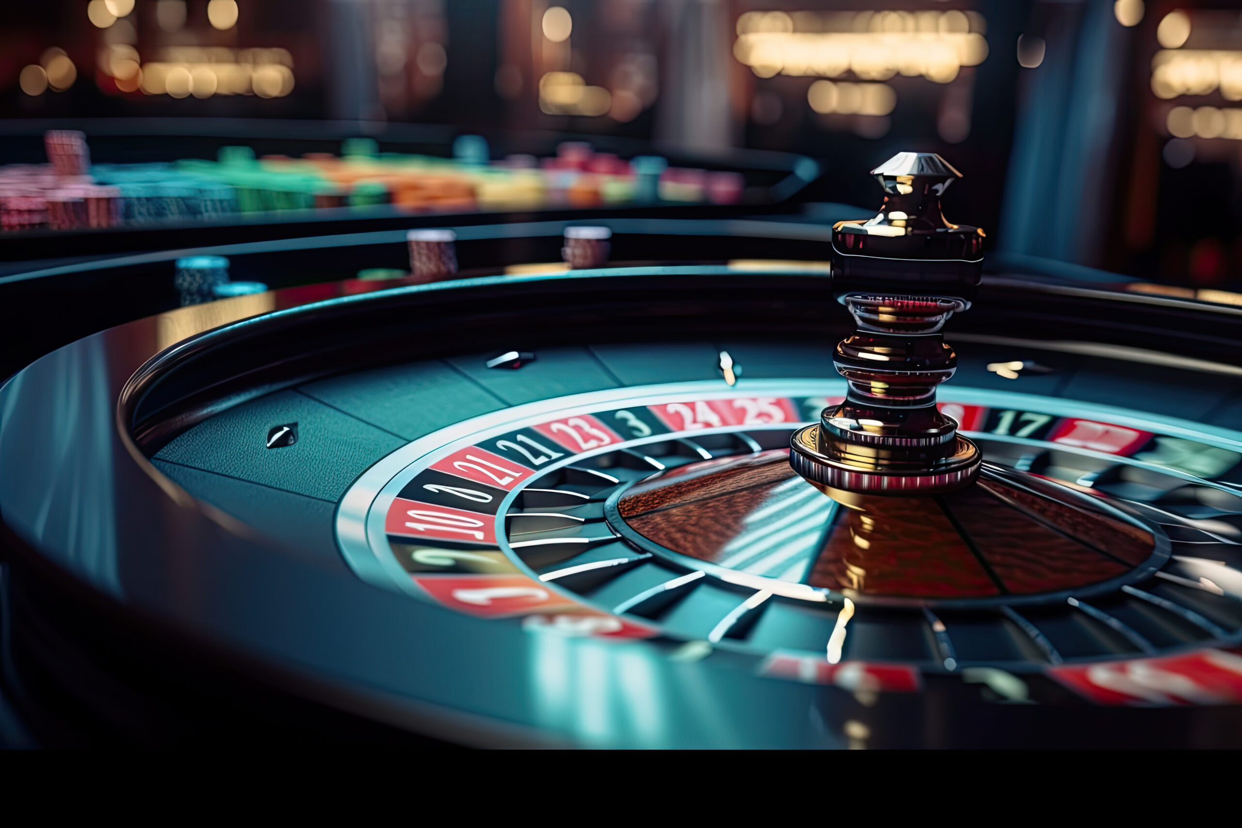 Casino roulette wheel. Close up.